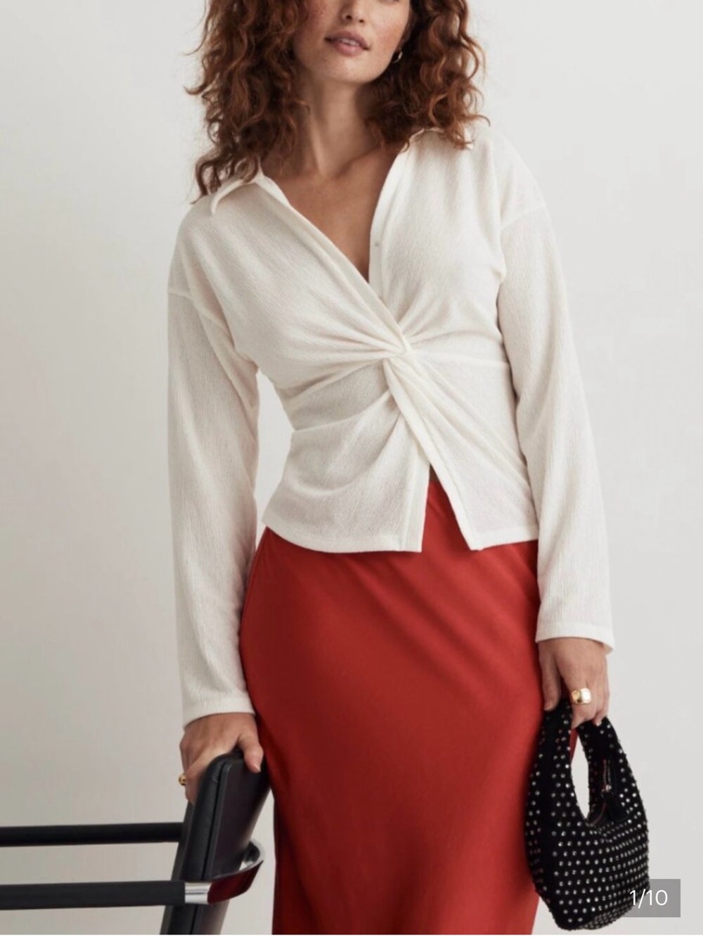 Madewell Cream Twist-Front Collared Blouse